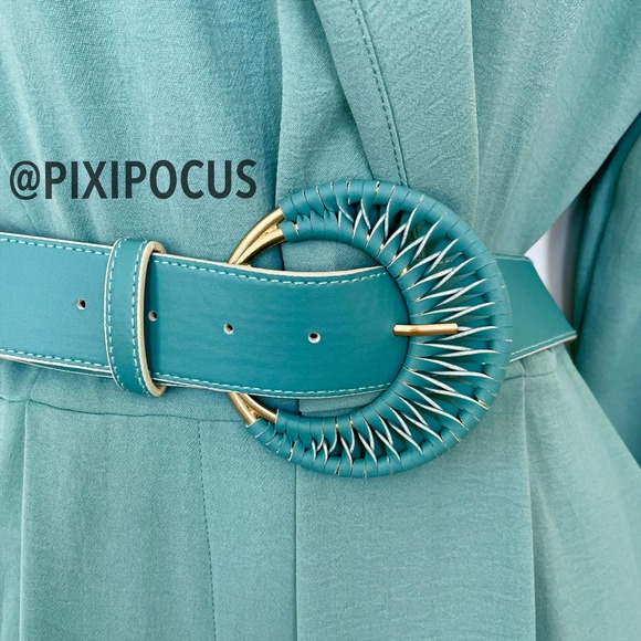 ZARA LONG BELTED JUMPSUIT TURQUOISE BLUE - Picture 9 of 13